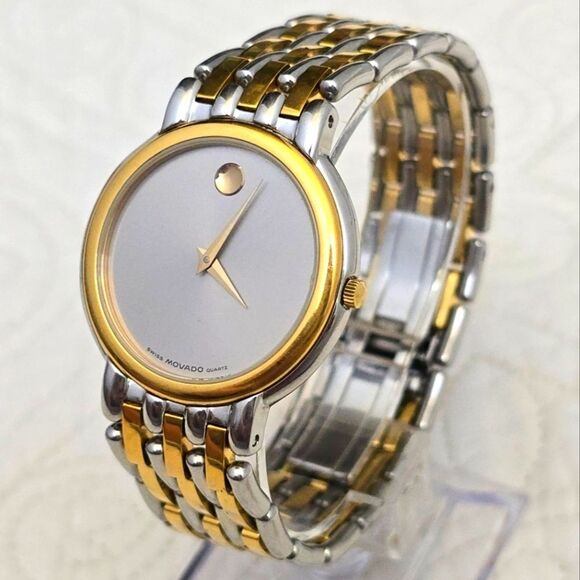Movado Museum Two-Tone Unisex Watch Rare Gray Dial Classic Minimalist 81.19.865C - Picture 1 of 9
